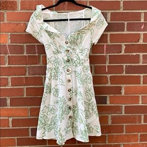 Free People linen dress- A Thing Called Love- cream and green floral 0